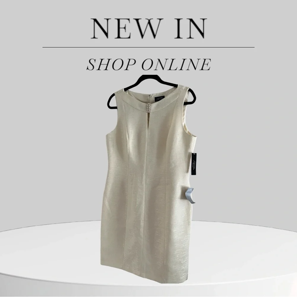 Elegant Pale Yellow Sleeveless Dress TAHARI New with Tags Size 12 - Picture 1 of 9